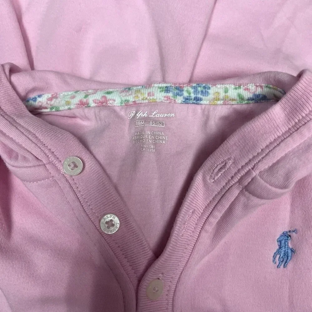 Ralph Lauren Girl Puff Sleeve Hooded Half Button Front Mini Dress Pink Size 18M